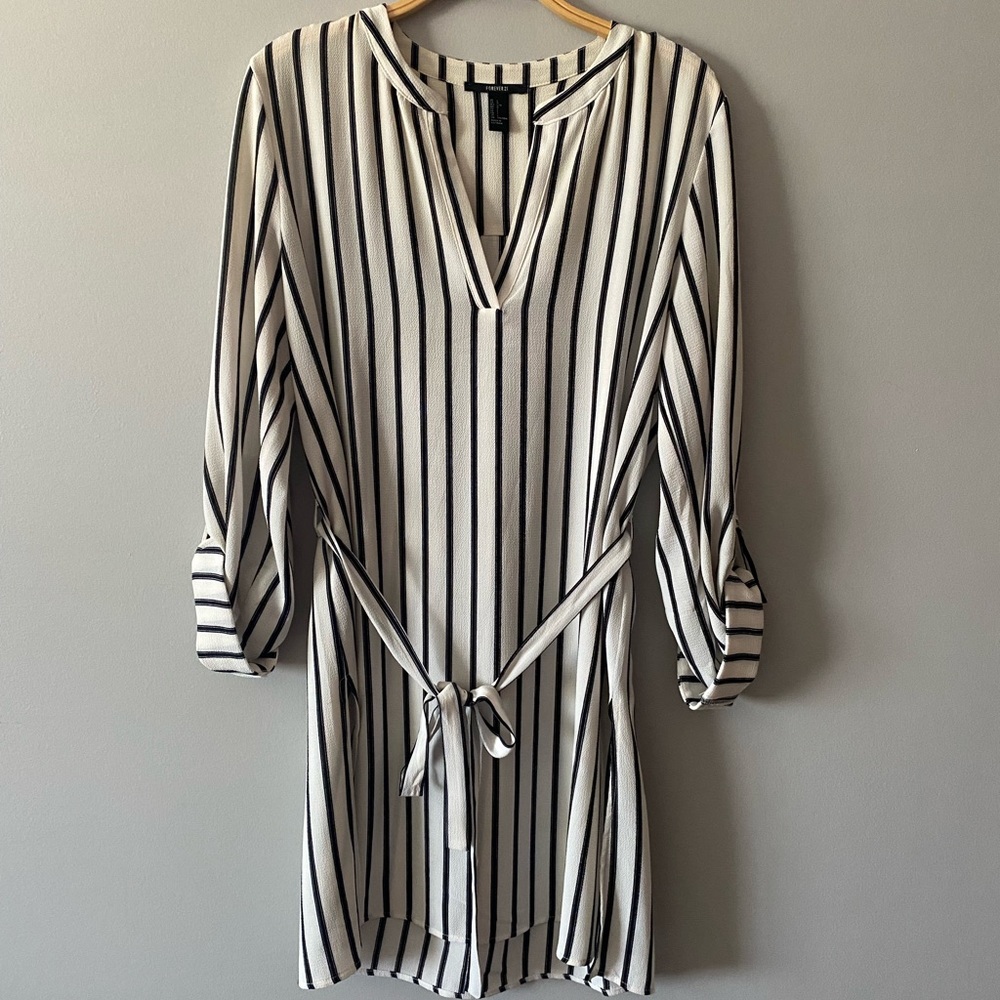 Forever 21 Striped Tunic with Belt and Side Slits